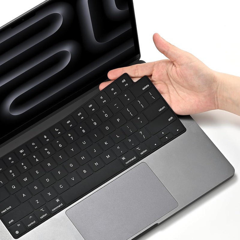 Eoocoo غطاء لوحة مفاتيح متميز، واقي رقيق للغاية، متوافق مع ماك بوك برو M5 14" 16" M4 M3 M2 M1 برو ماكس شريحة، ماك بوك إير 2026-2021 15" 13.6" M4 M3 M2 شريحة، سيليكون أسود - Image 1